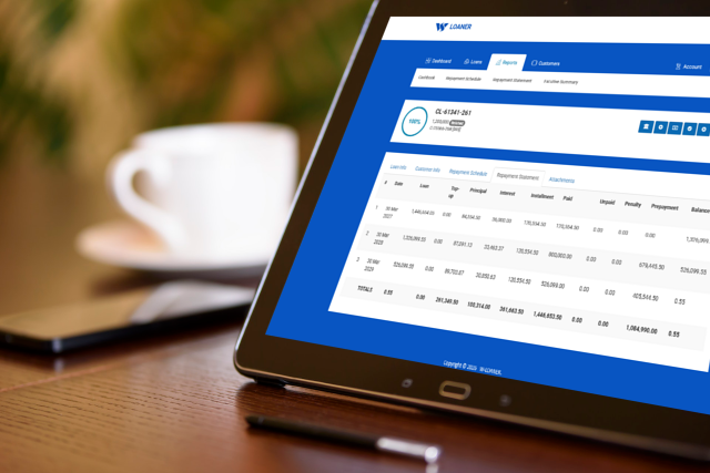 loan software dashboard