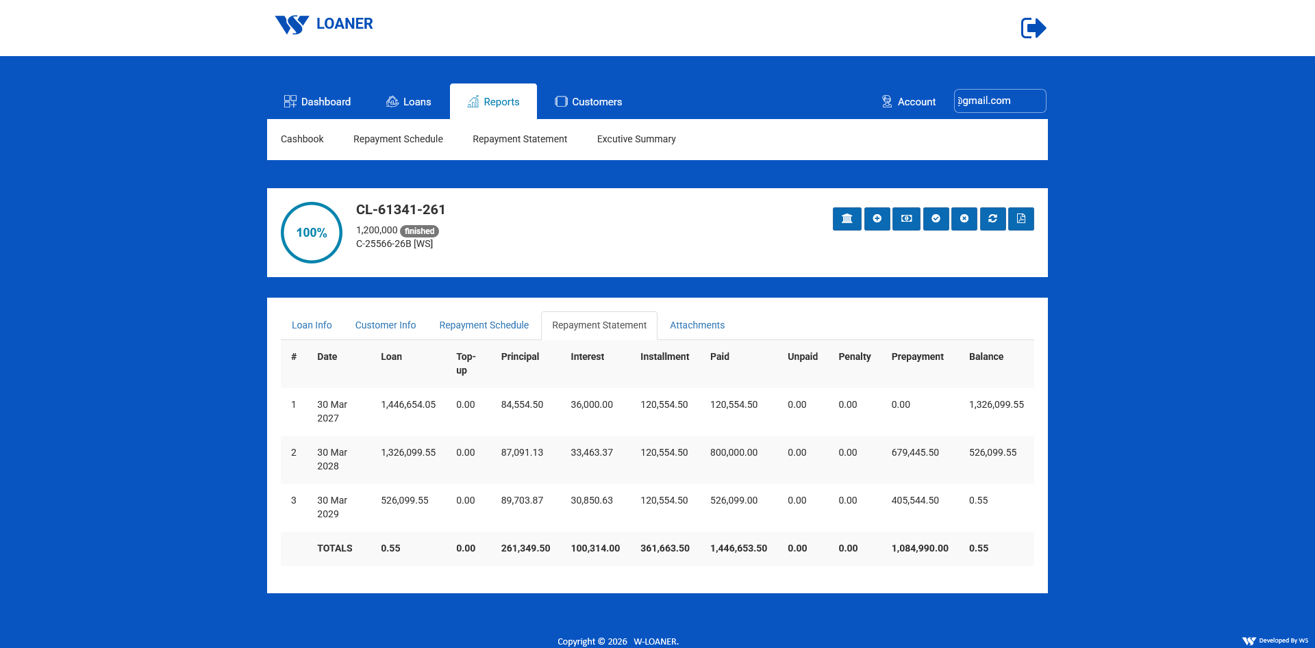 Repayment schedule screenshot